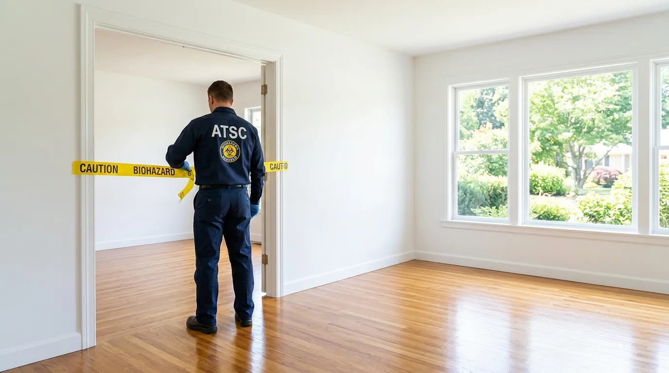 Certified biohazard cleanup crew performing Trauma Scene Cleanup in North Madison